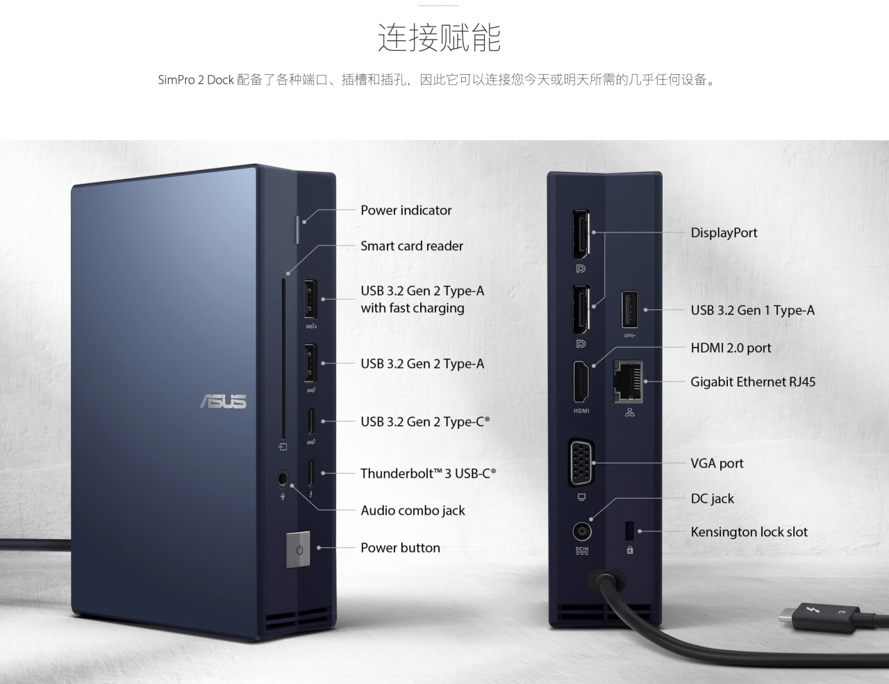 原装华硕 ASUS SimPro dock2 雷电3扩展坞 120瓦PD供电 笔记本电脑外扩接口显示器USB 智能卡