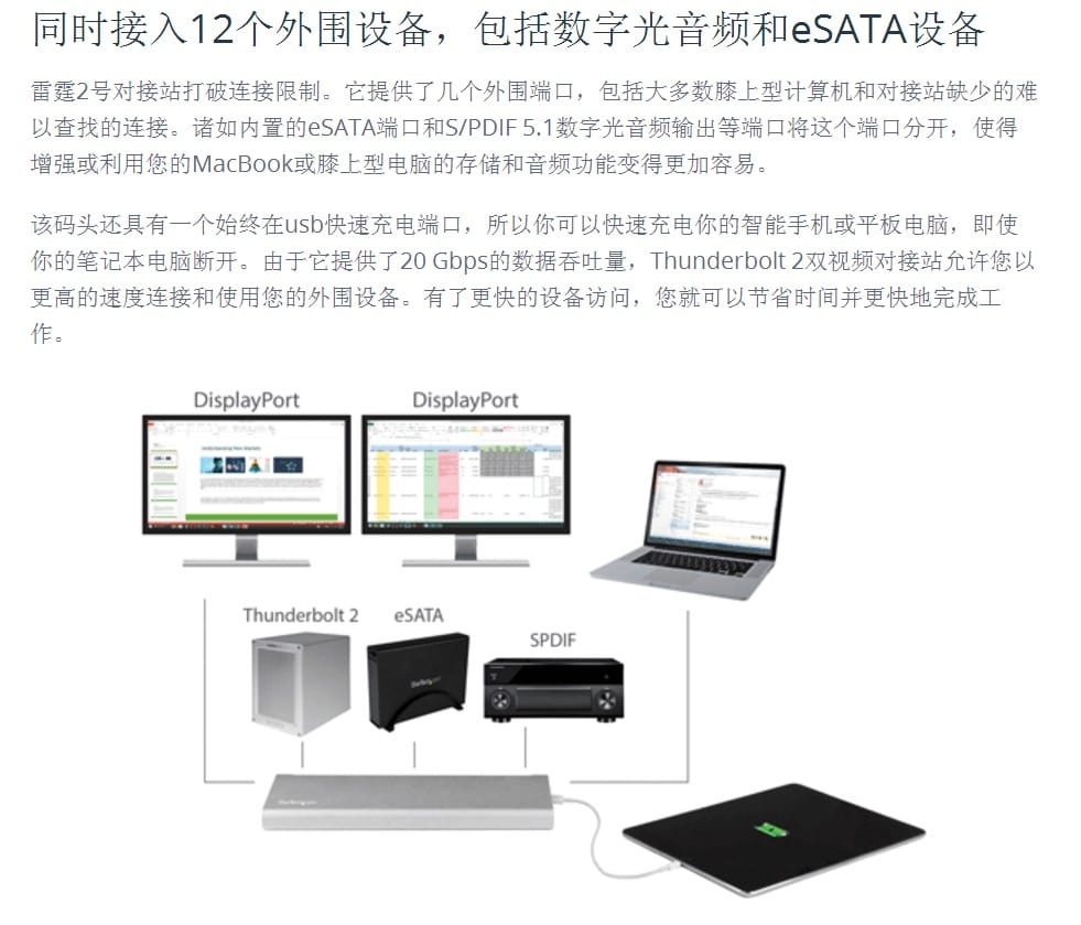 原装startech 雷电2扩展坞TB2DOCK4K2DP 苹果Macbook外接双显示器USB3.0光纤音频 原装startech 雷电2扩展坞TB2DOCK4K2DP 苹果Macbook外接双显示器USB3.0光纤音频