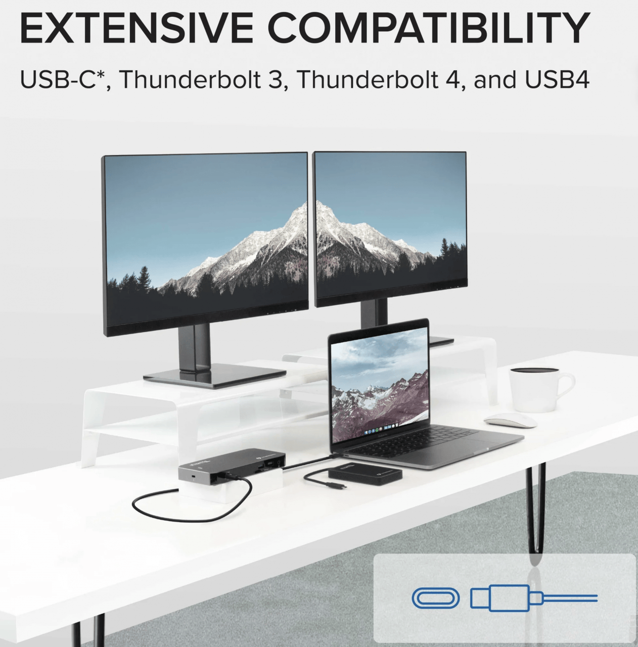 Plugable TBT3-UDC3 兼容雷电USB4全功能C扩展坞96瓦PD双4k Gen2 10G Mac