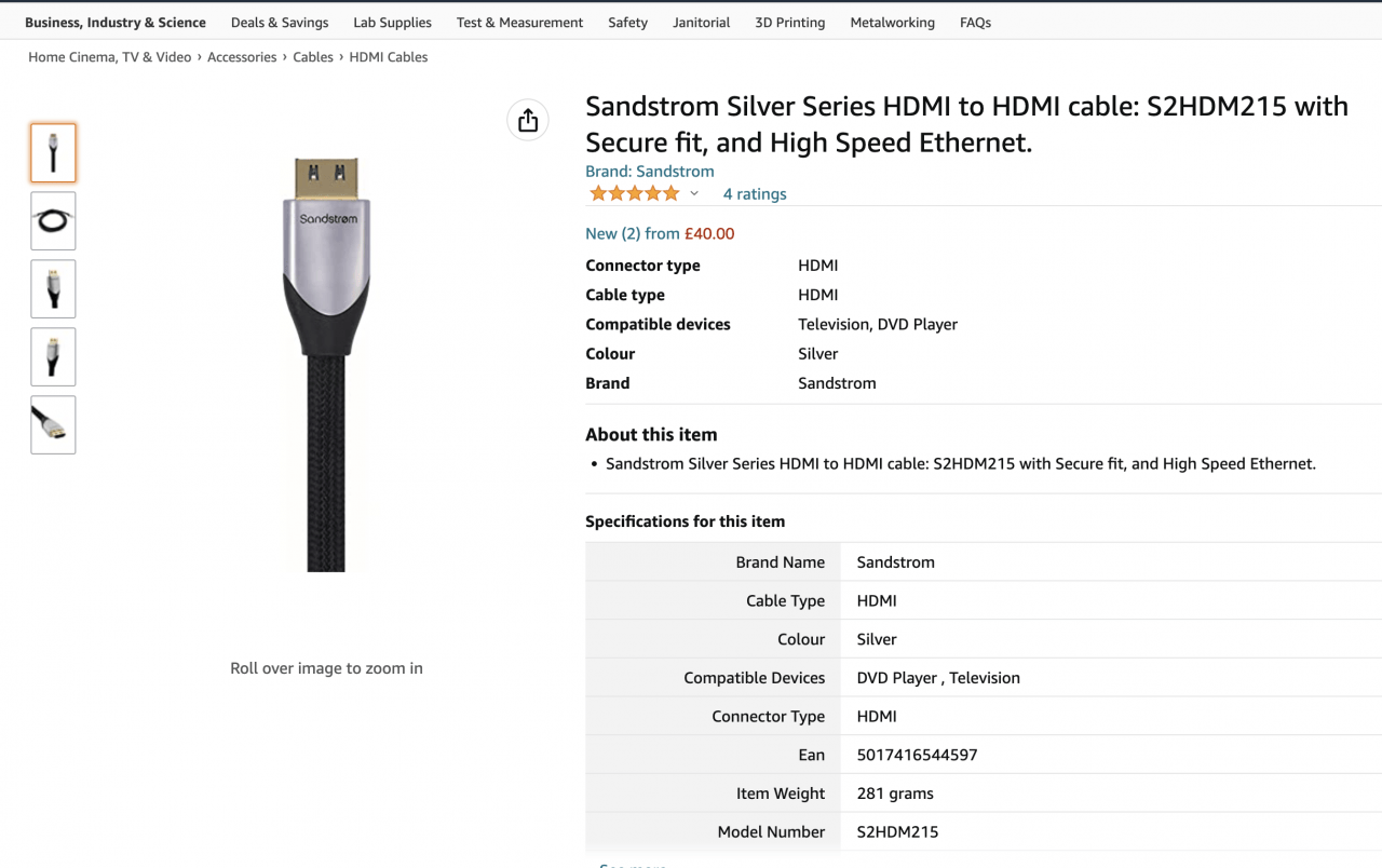 SandStrom镀金接口棉线编织HDMI线 4k 60hz 120HZ HDMI2.1支持 8k 60hz