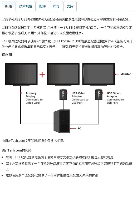 Startech.com USB转VGA多监控外部视频适配器电脑外接多屏炒股看盘外置多显示器 Startech.com USB转VGA多监控外部视频适配器电脑外接多屏炒股看盘外置多显示器