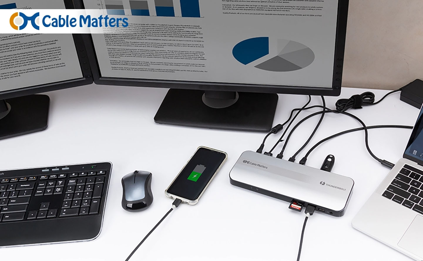 Cable Matters Thunderbolt Dock 雷电C扩展坞PD60瓦给电脑外扩5个USB3.0/1个HDMI2.0/千兆网卡/SD卡/3.5mm耳机口